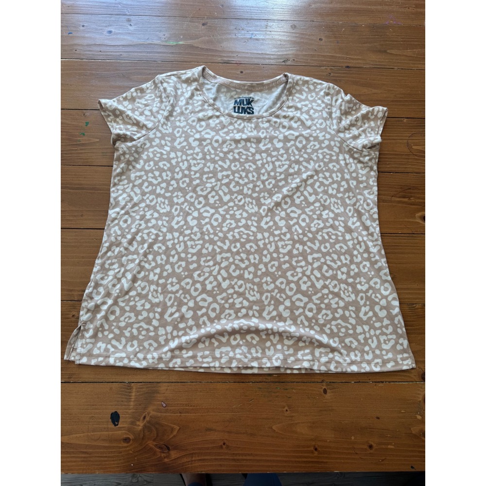 Muk Luks Womens PS Tan Leopard Print Pajama Top Short Sleeve Sleep Shirt A630202